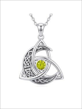 Celtic Knot Necklace Trinity Moon Pendant Birthstone Jewelry Gift for Her